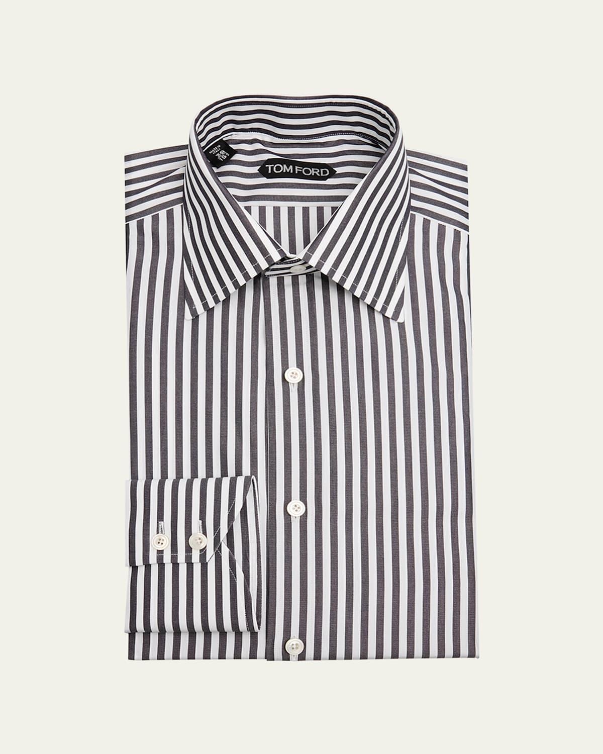 Mens Cotton Ladder Stripe Slim Fit Dress Shirt Product Image