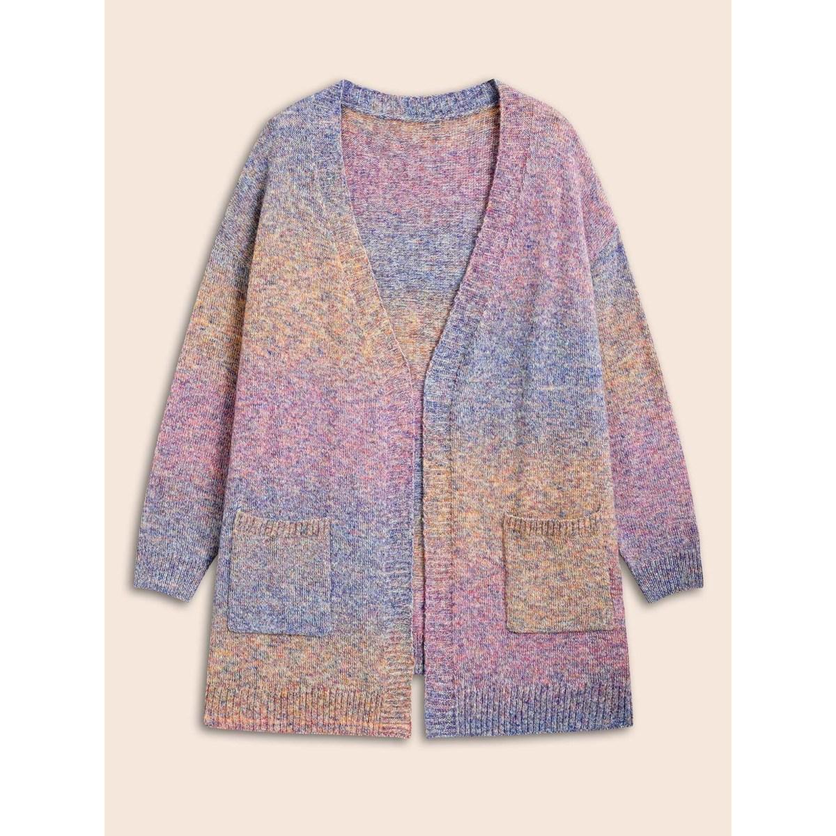 Plus Size Gradient Dyeing Patch Pocket Cardigan Multicolor Women Casual Loose Long Sleeve Everyday Cardigans BloomChic 26/4X Product Image