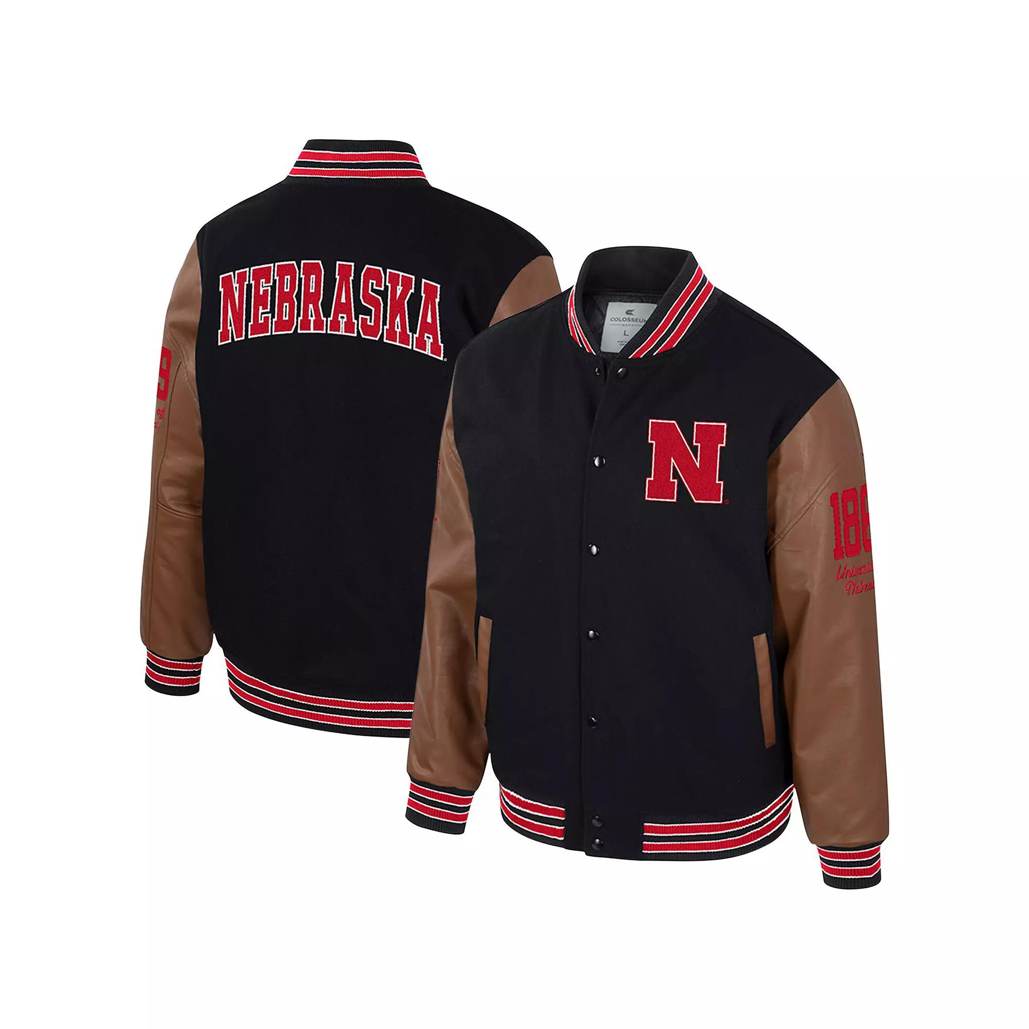 Men's Colosseum  Black Nebraska Huskers Letterman Full-Snap Varsity Jacket, Size: Medium Product Image