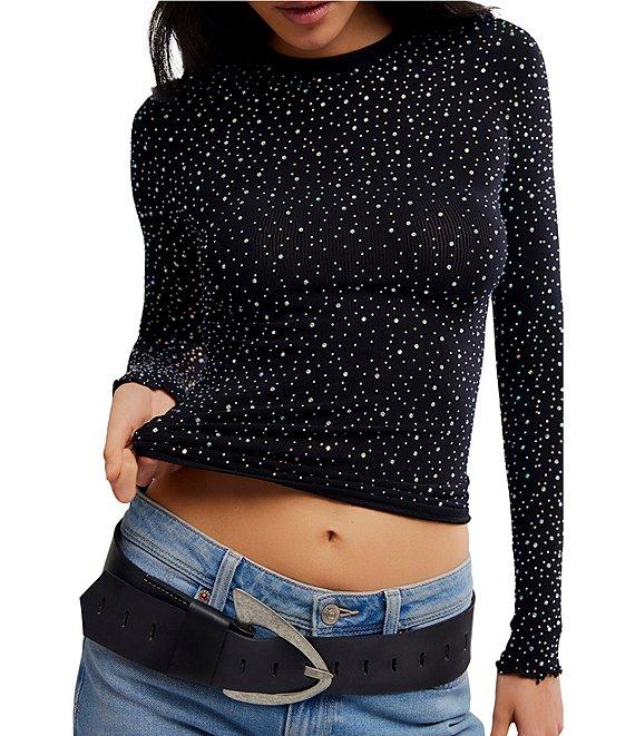 Free People Night Sky Glittering Stretch Crew Neck Long Sleeve Top Product Image