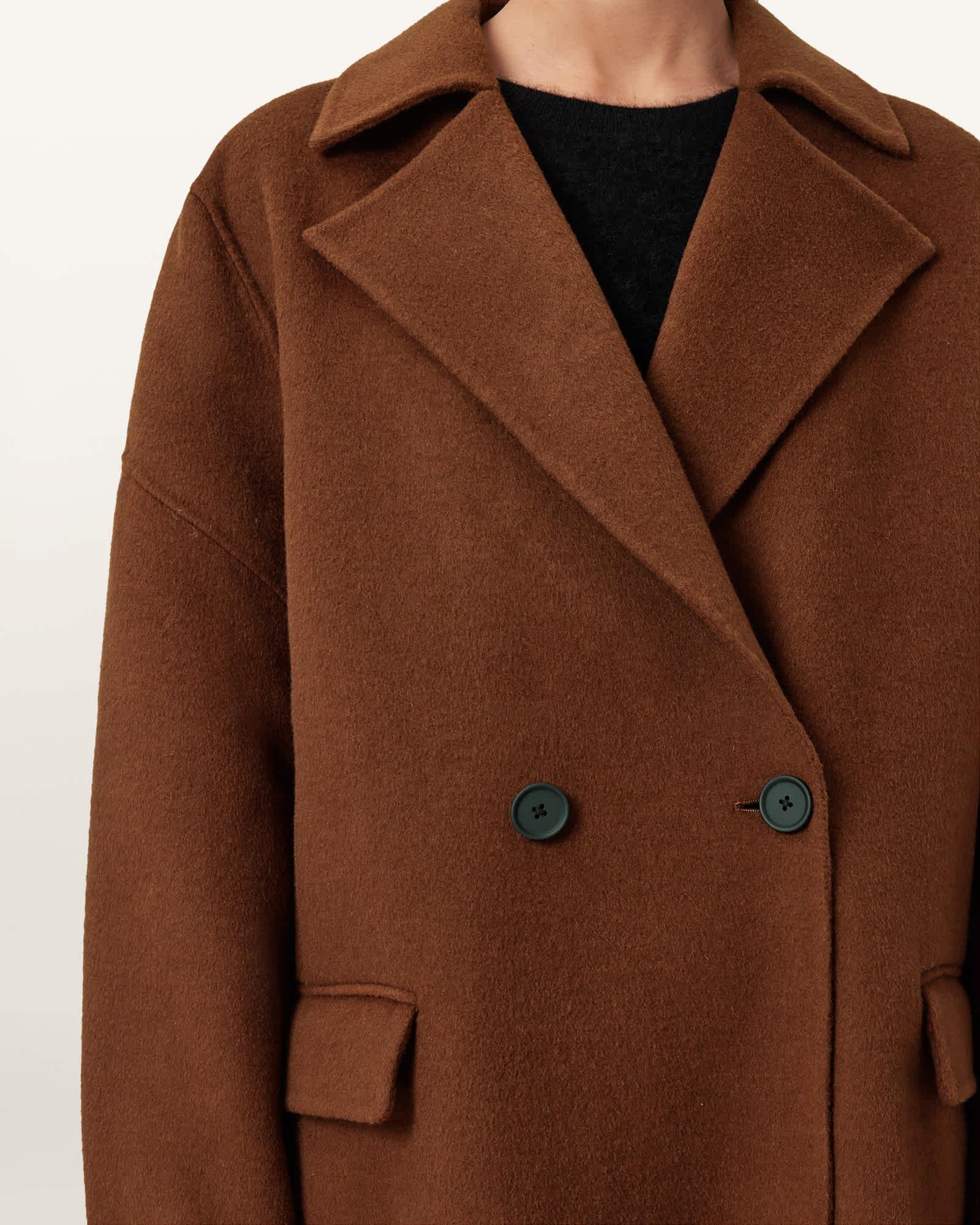 Sellma Double Breasted Coat CINNAMON BROWN | ALLSAINTS US Product Image