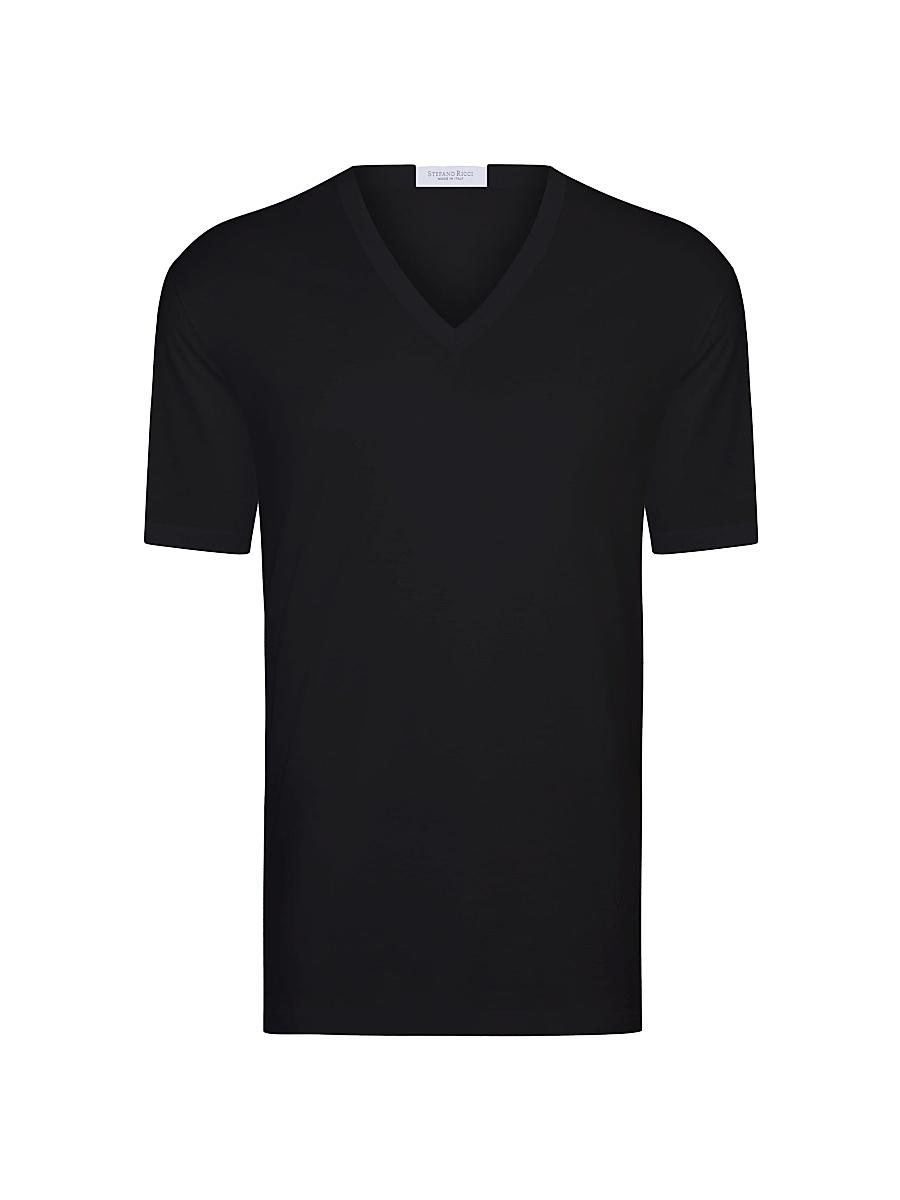 Mens Solid Cotton V-Neck T-Shirt Product Image