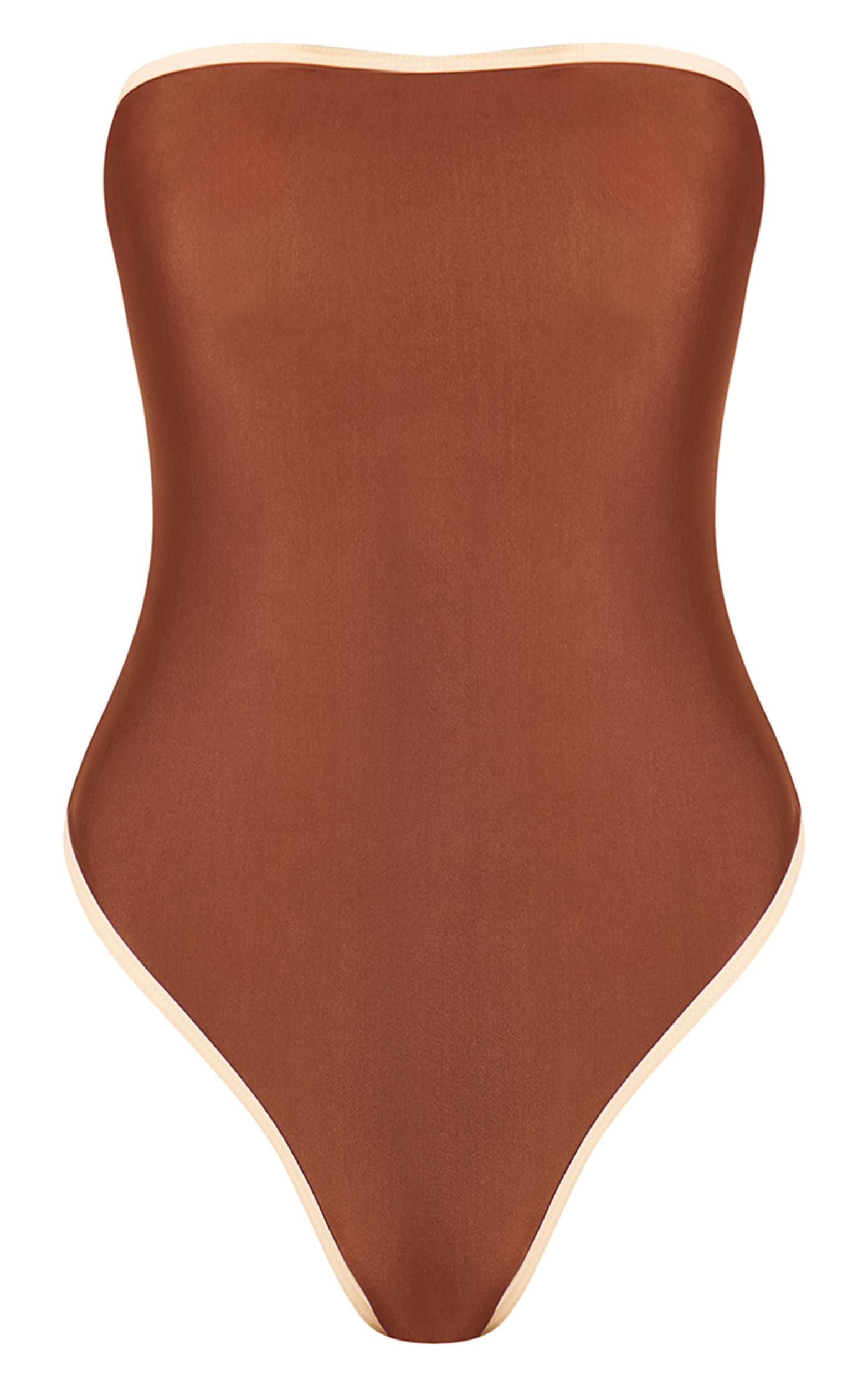 Chocolate Contrast Binding Tie Back Swimsuit Product Image