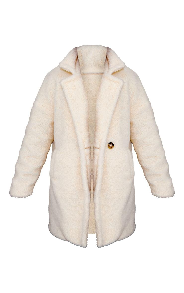 Cream Borg Lapel Drop Arm Midi Coat Product Image