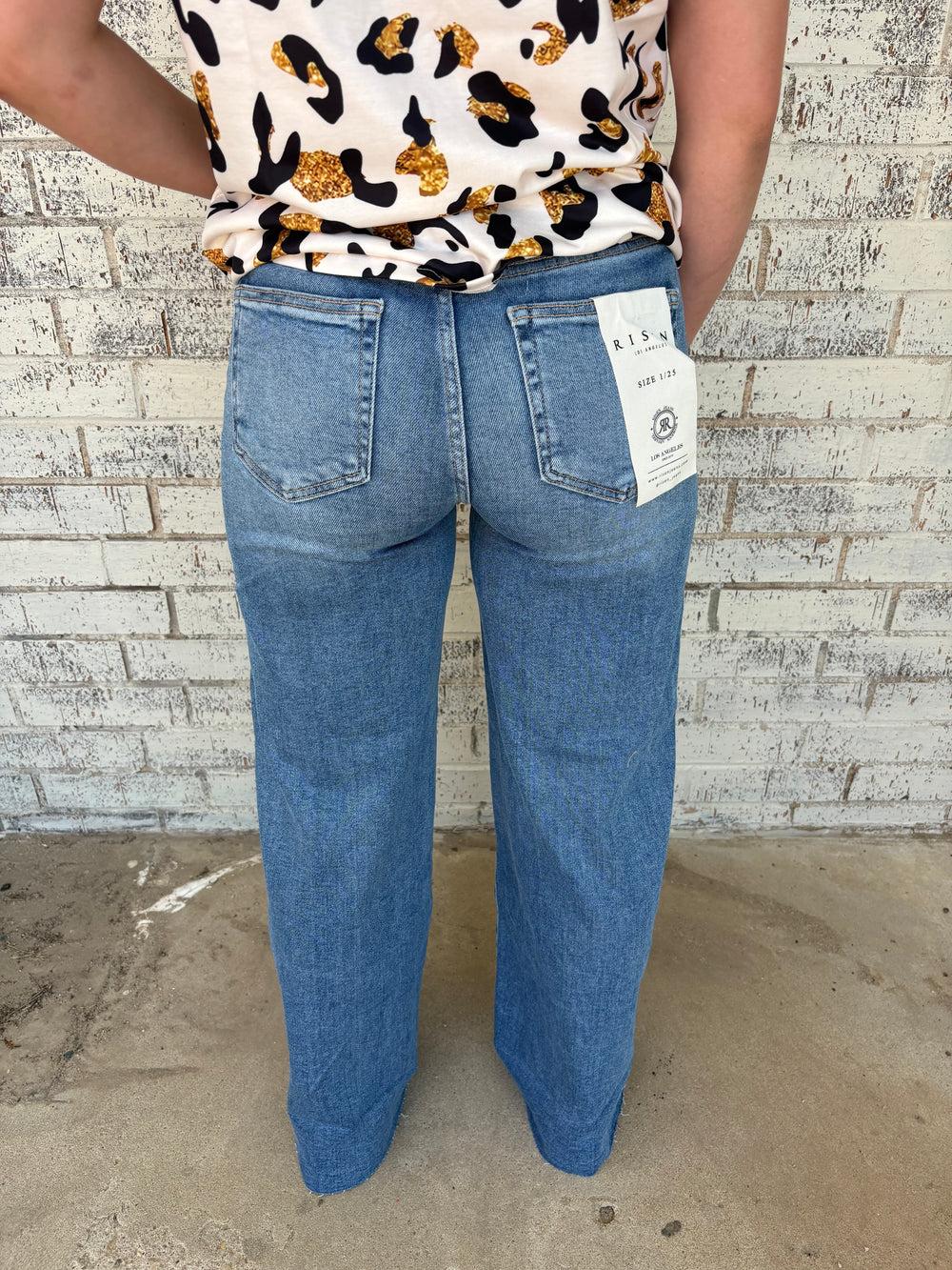 Risen High Rise Wide Leg Cuffed Jeans Product Image