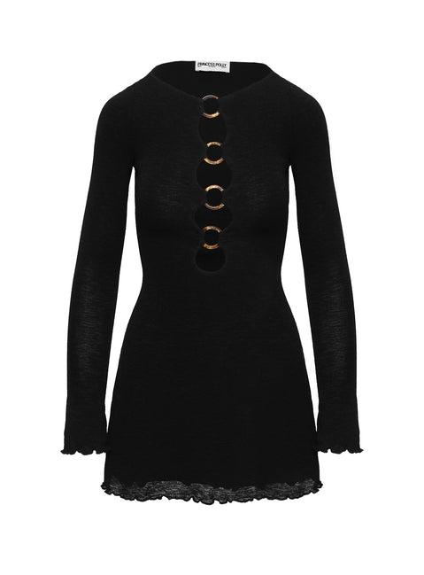 Dejonge Long Sleeve Ring Mini Dress Black Product Image