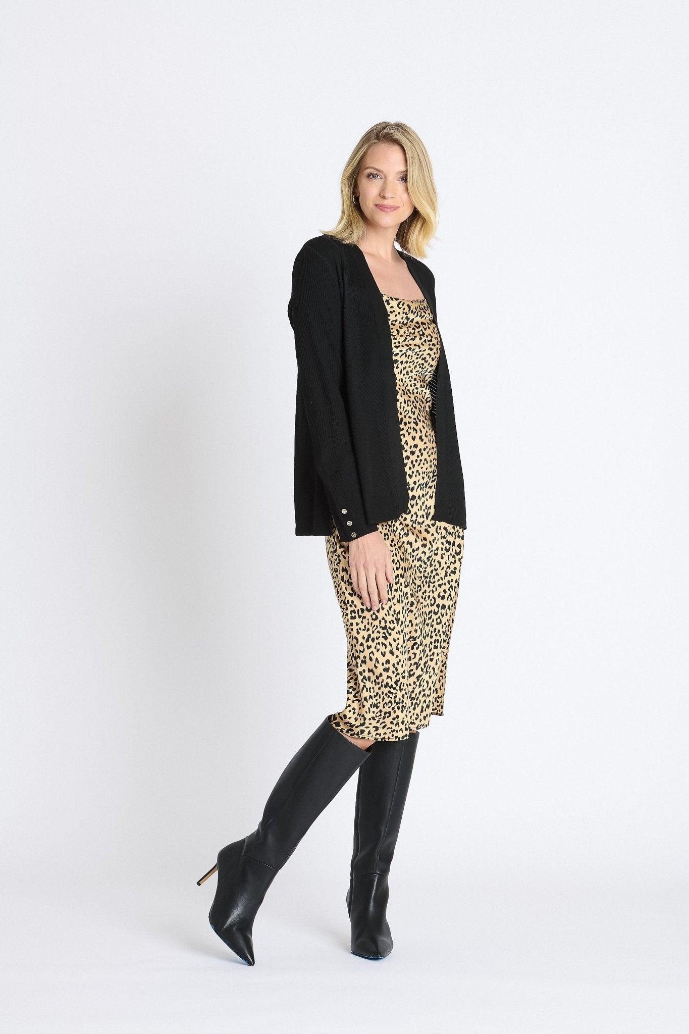 Rib Stitch Open Cardigan Sweater, Black Product Image