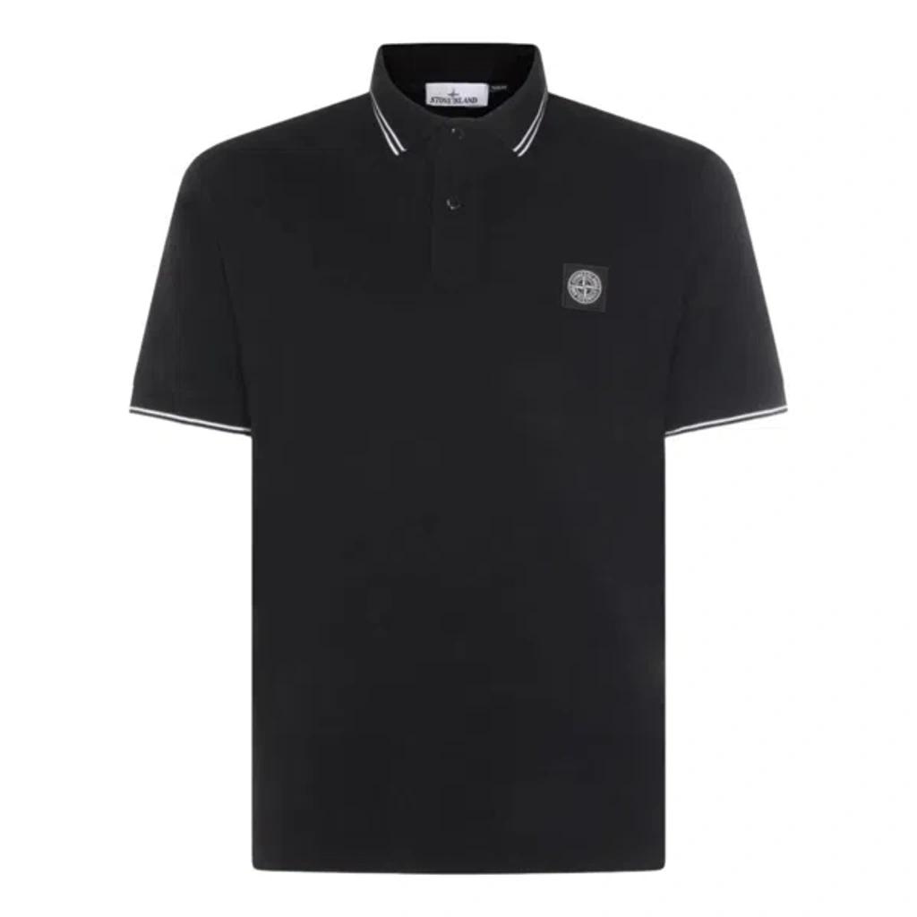 STONE ISLAND Mens Black Brand-patch Regular-fit Stretch-cotton Polo Shirt Xl Product Image