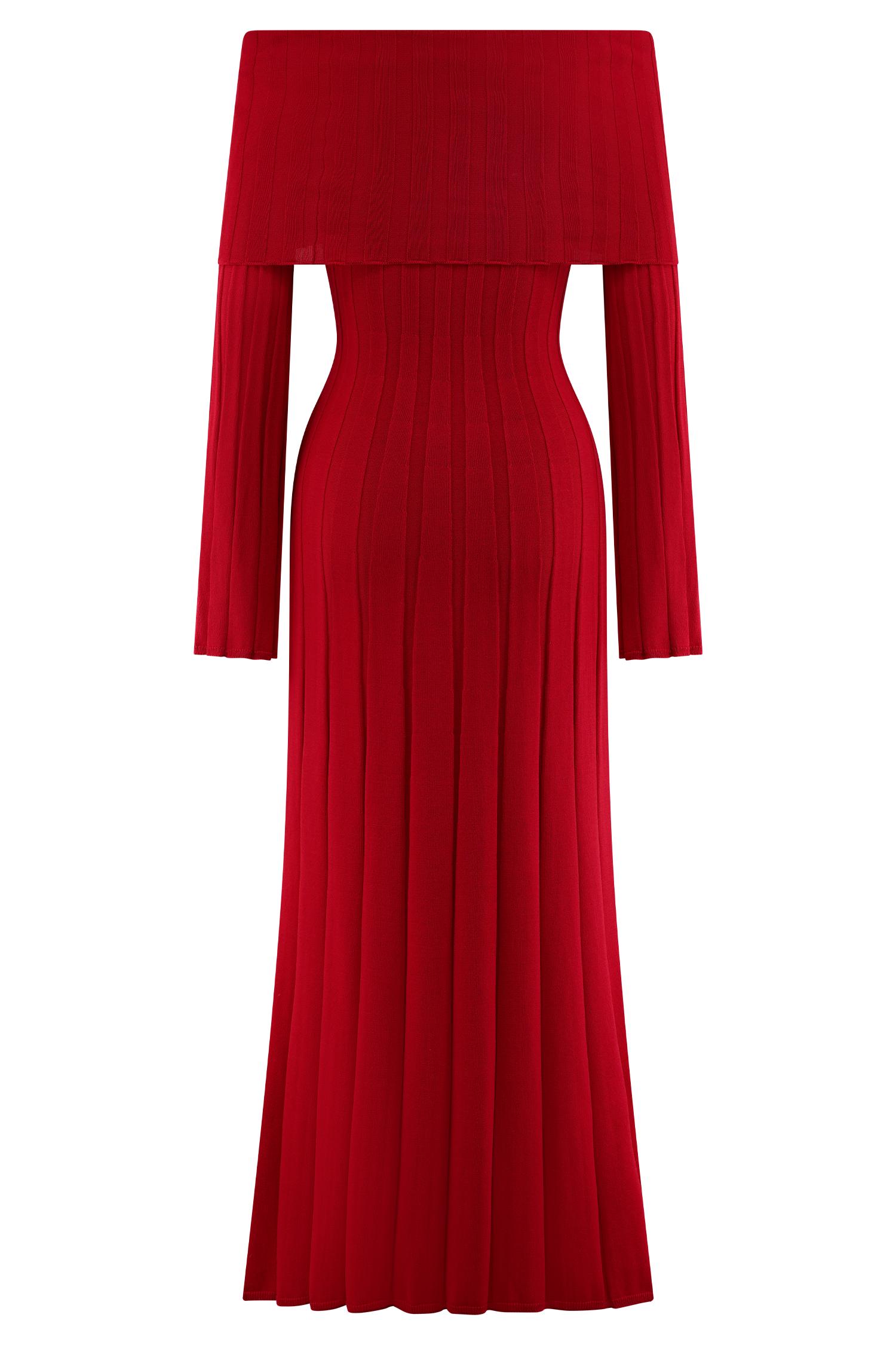 Alonza Long Sleeve Knit Midi Dress - Red Product Image