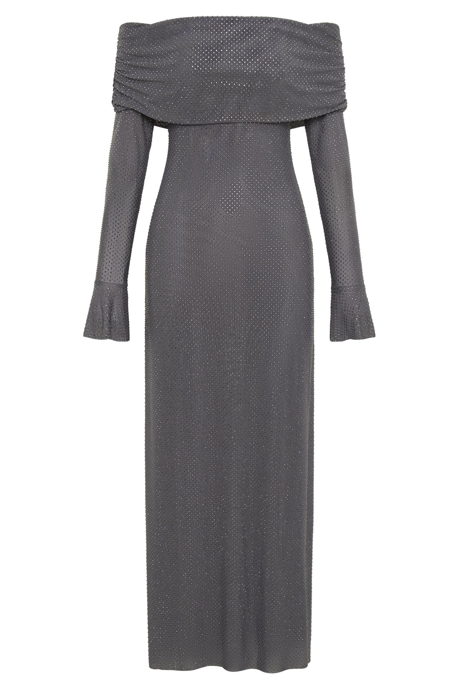 Marcel Off Shoulder Diamante Maxi Dress - Gunmetal Product Image