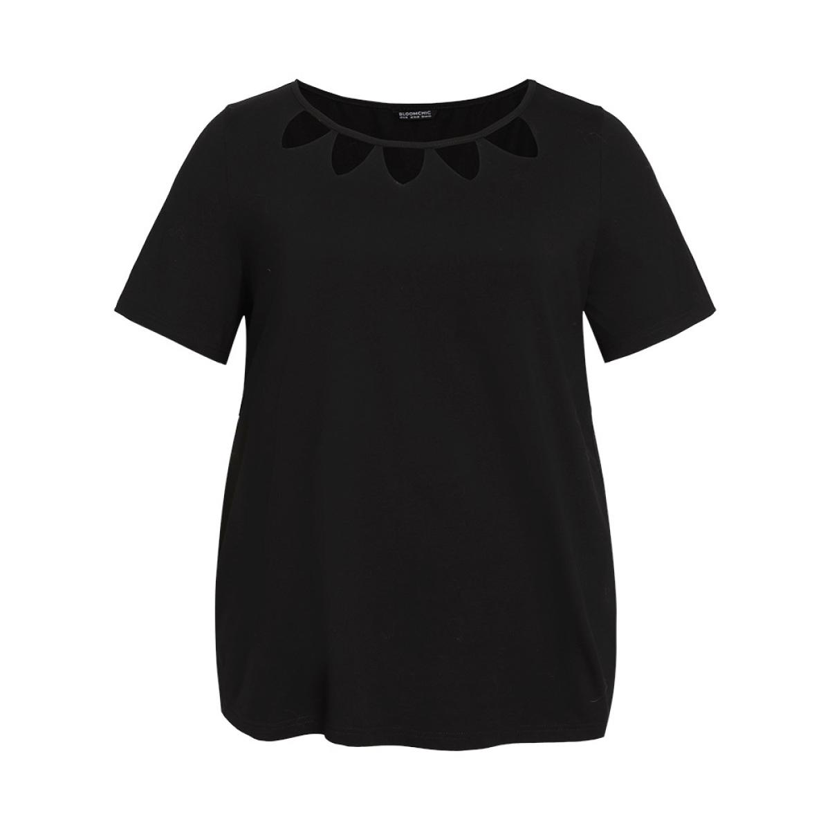 Plus Size Supersoft Essentials Solid Crew Neck Cut Out T-shirt Black Women Casual Cut-Out Plain Round Neck Dailywear T-shirts BloomChic 26/4X Product Image