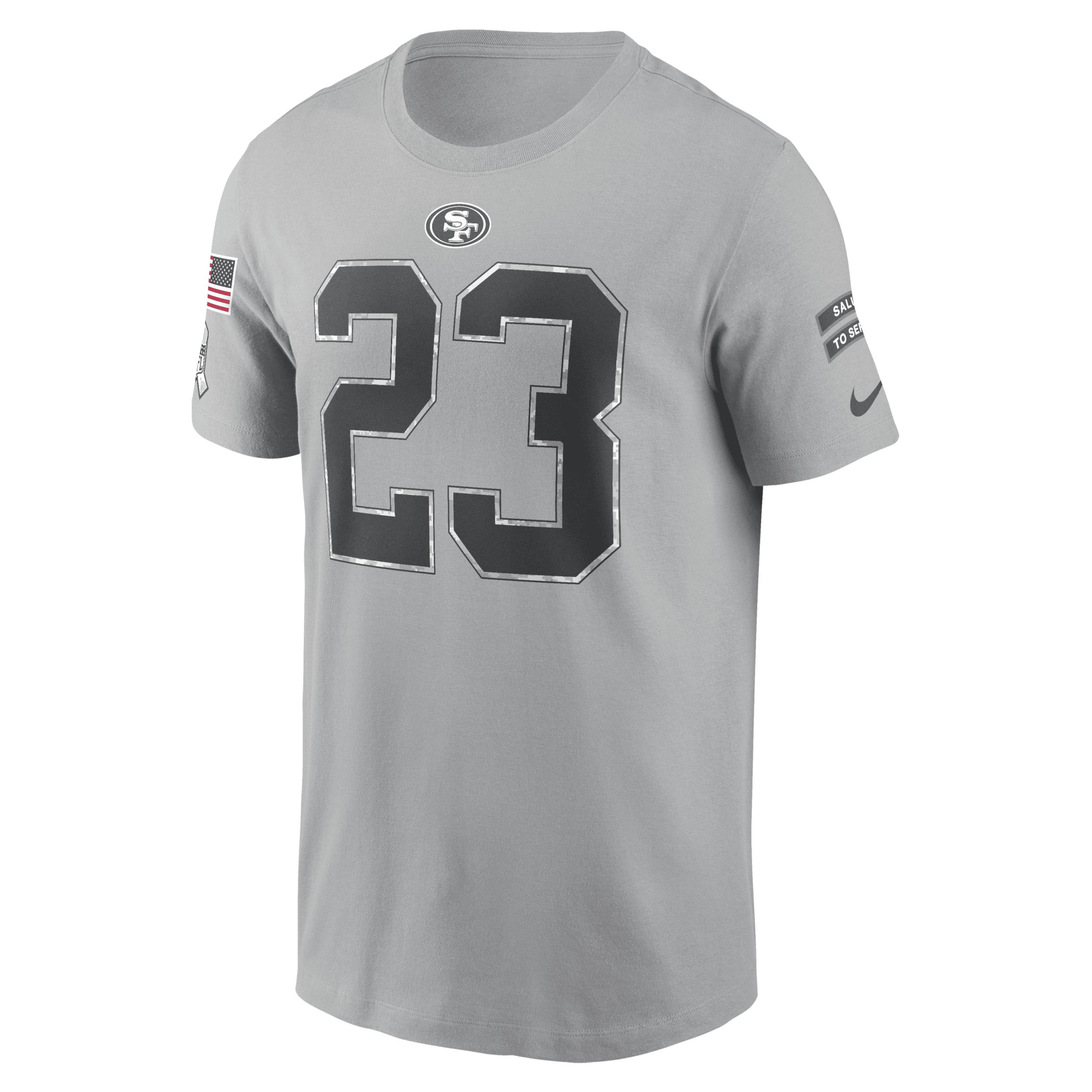Men's Nike Christian McCaffrey Gray San Francisco 49ers 2024 Salute To Service Name & Number T-Shirt, Size: XL, Grey Product Image