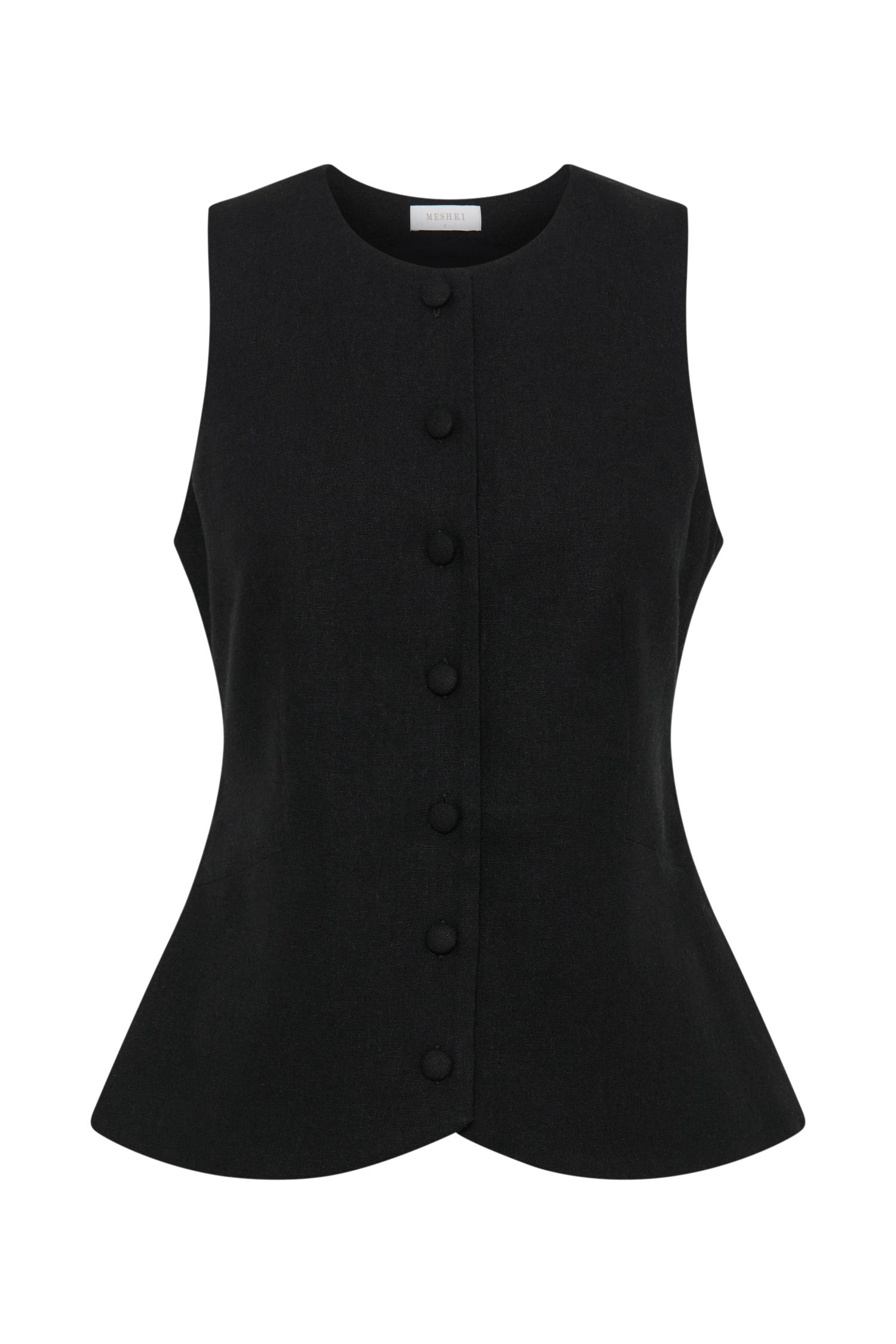 Laurence Sleeveless Linen Longline Top - Black Product Image