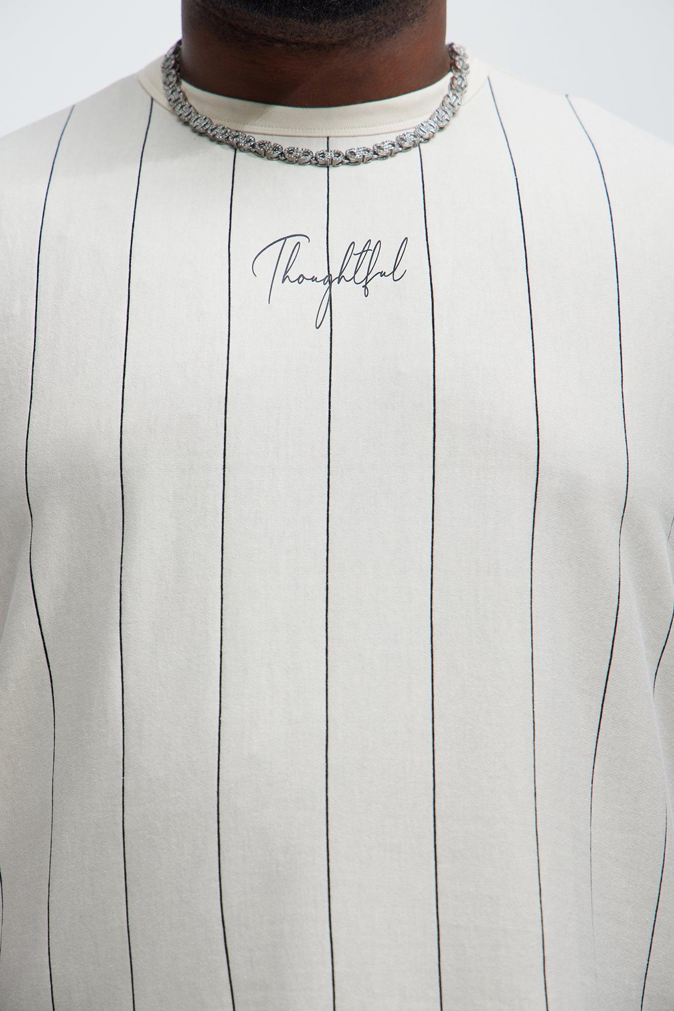 Vertical Striped Short Sleeve Tee - Off White Product Image