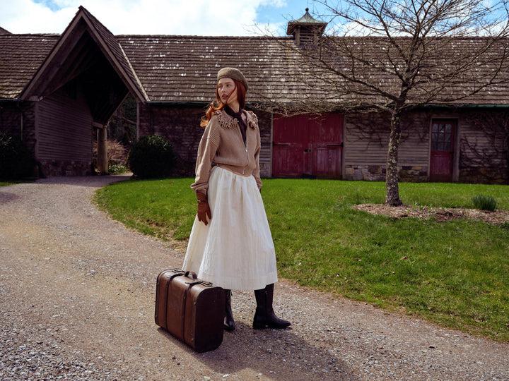 Billie Poplin Midi Skirt — Ivory Product Image