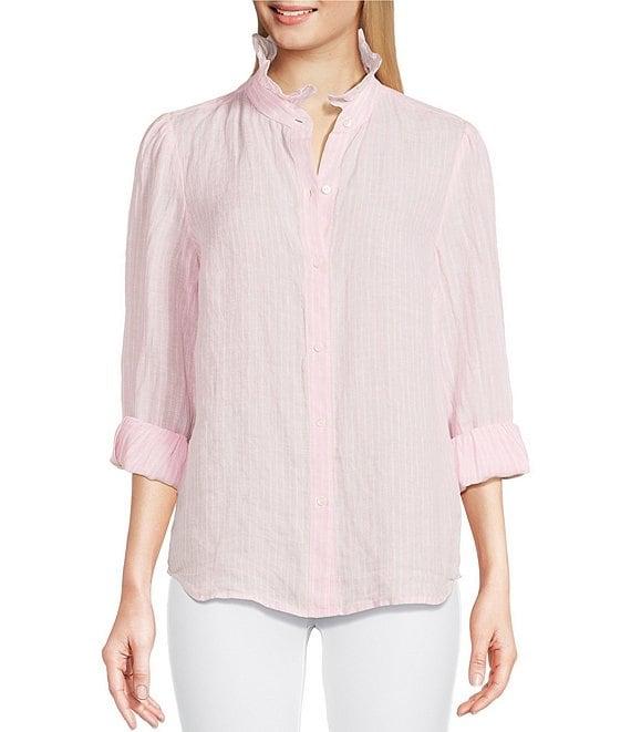 J.McLaughlin Julian Stripe Print Ruffle Collar Long Sleeve Button Front Blouse Product Image