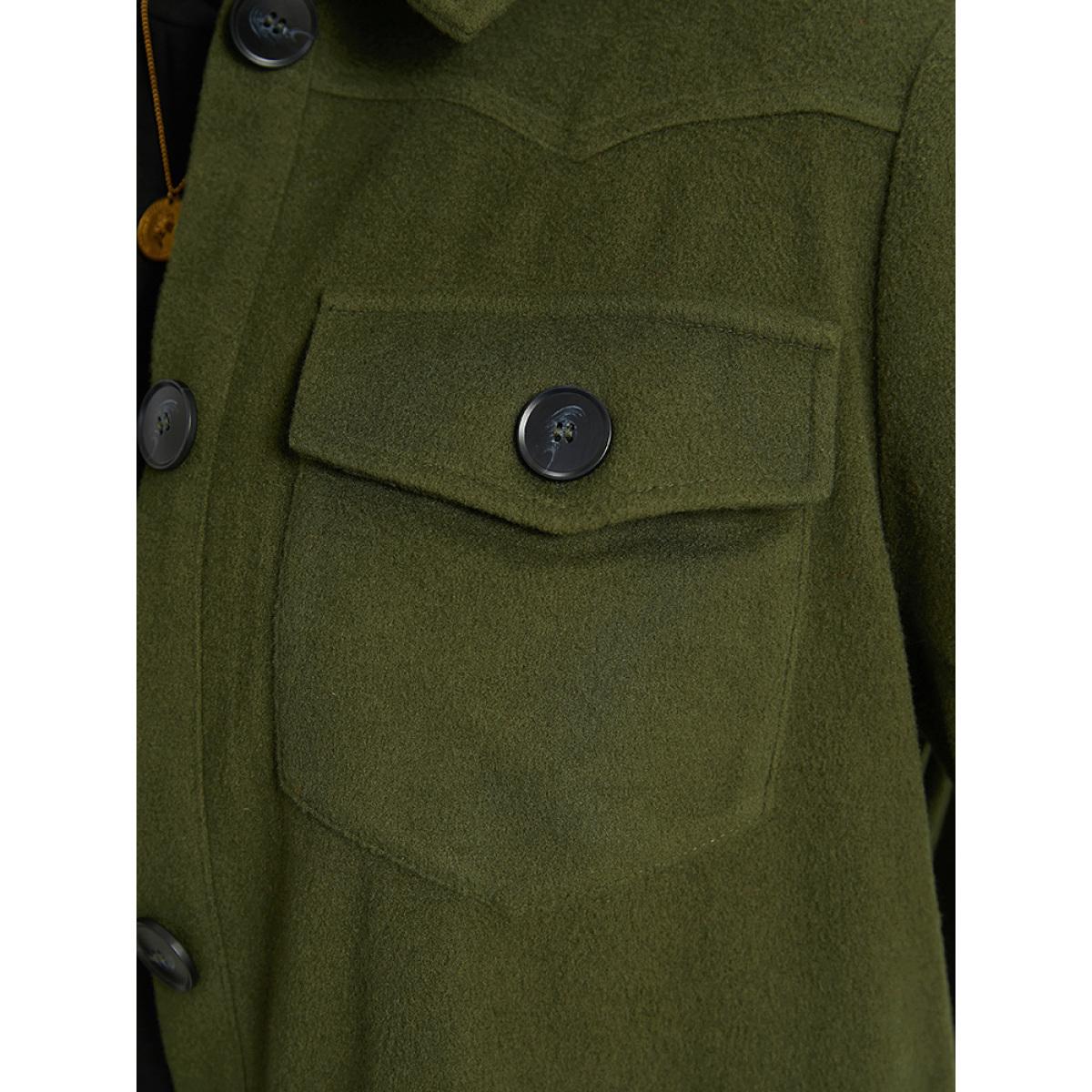 Plus Size Plain Pocket Button Up Shacket Women ArmyGreen Plain Pocket Everyday Jackets BloomChic 14-16/1X Product Image