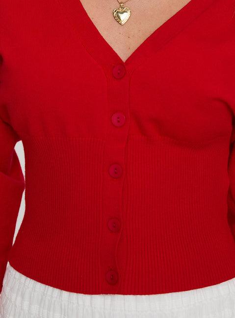 Wistfully Knit Cardigan Red Product Image