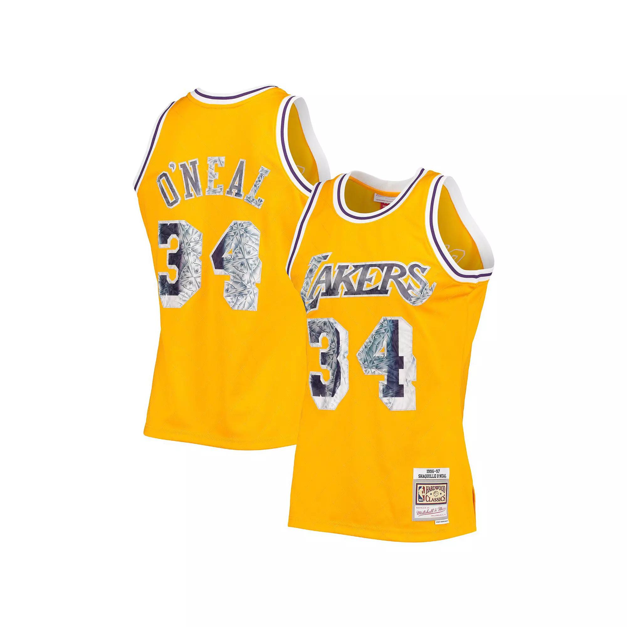Men's Mitchell & Ness Shaquille O'Neal Gold Los Angeles Lakers 1996-97 Hardwood Classics NBA 75th Anniversary Diamond Swingman Jersey, Size: Large Product Image
