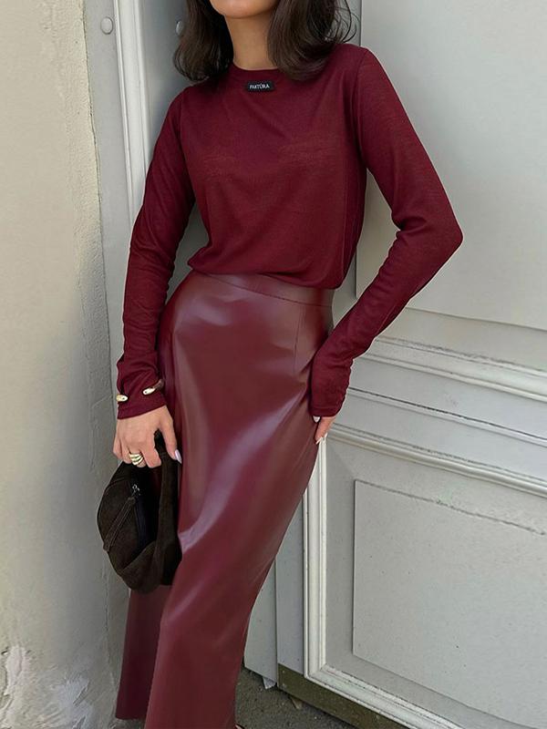 Bodycon High Waisted Pleated Solid Color Split-Back Skirts Bottoms Product Image