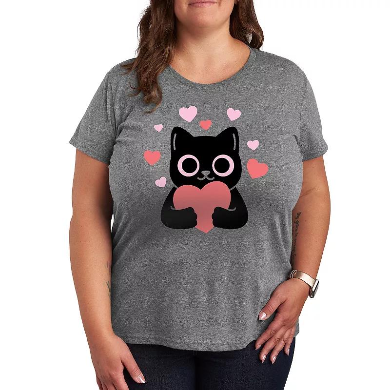 Plus Cat With Hearts Graphic Tee, Women's,  Product Image