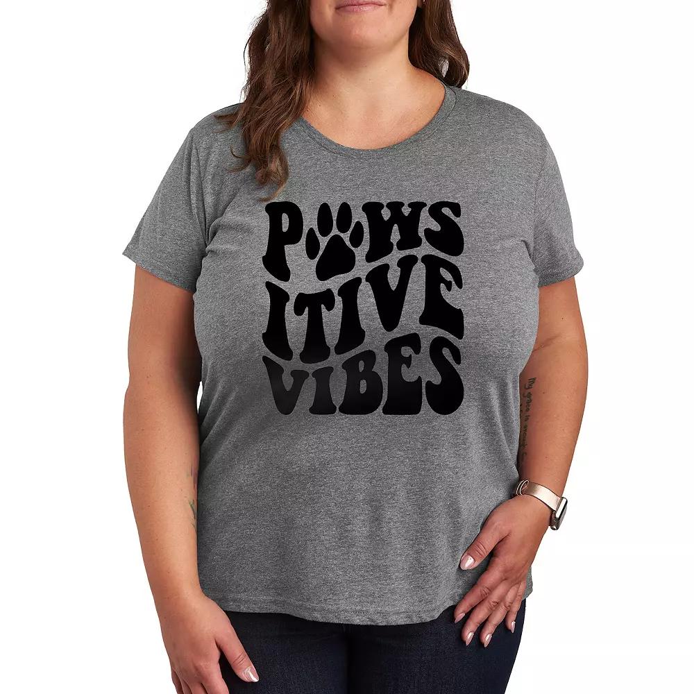 Plus Pawsitive Vibes Paw Print Graphic Tee, Women's,  Product Image