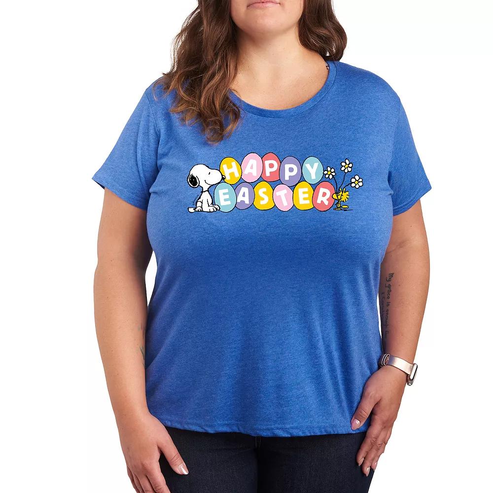 Plus Peanuts Snoppy & Woodstock Happy Easter Color Eggs Graphic Tee, Women's,  Product Image