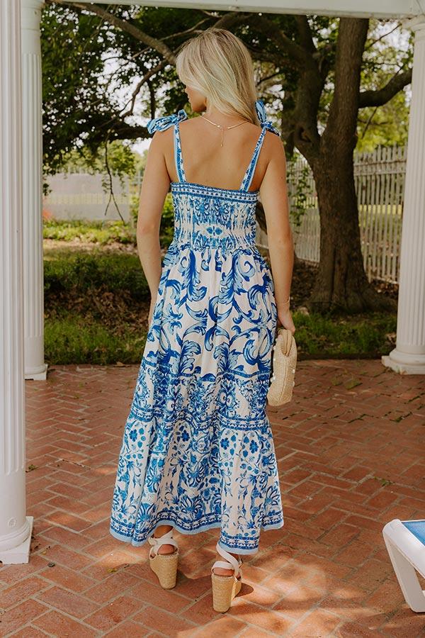 French Riviera Floral Midi Dress in Blue Product Image