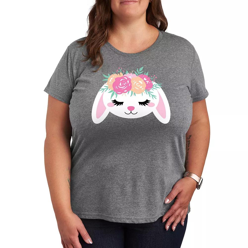 Plus Bunny Face With Flower Crown Graphic Tee, Women's,  Product Image