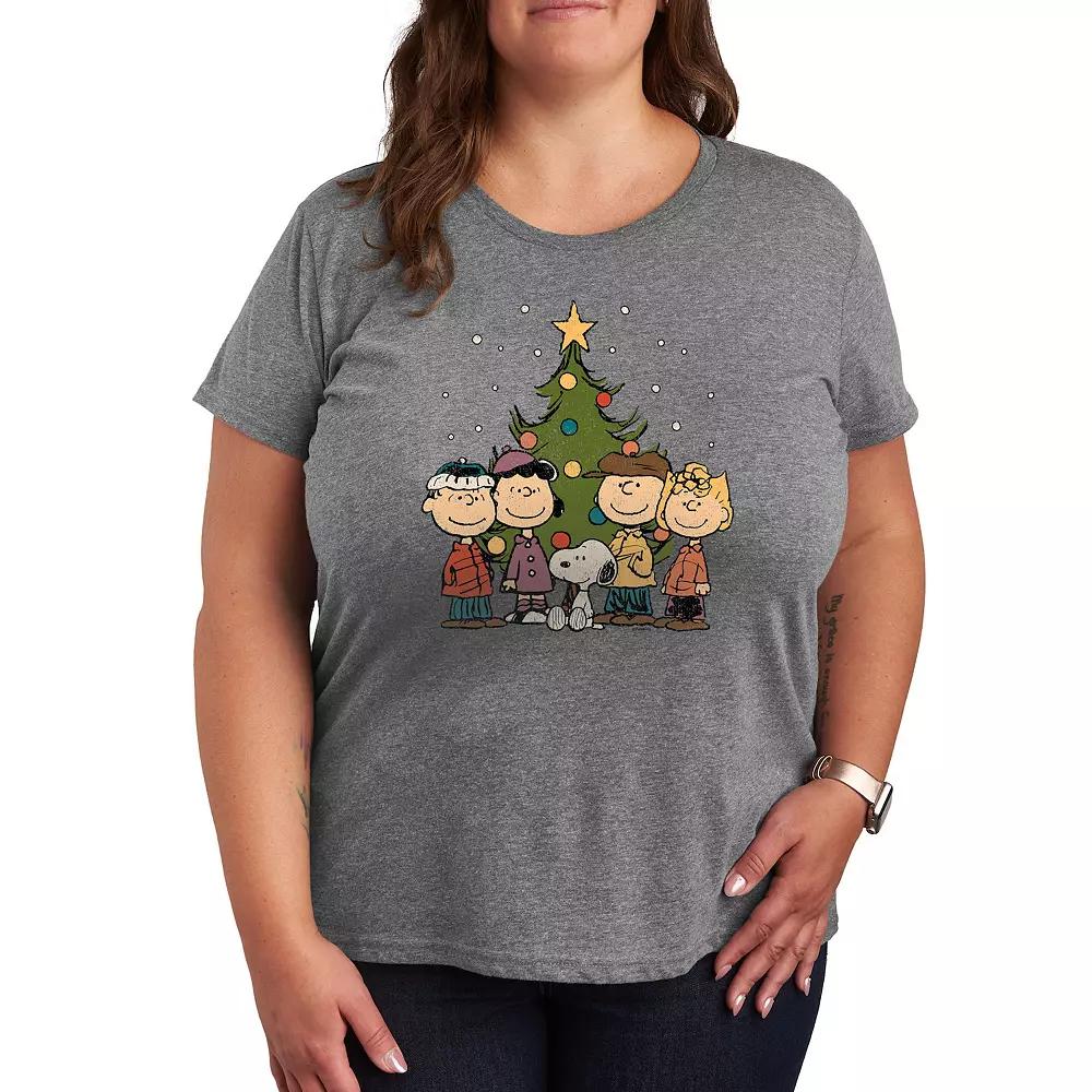 Plus Peanuts Christmas Group Graphic Tee, Women's, Size: 3XL, Grey Gray Product Image