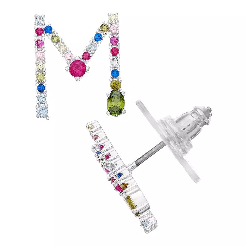 City Luxe Silver Tone Cubic Zirconia Initial Stud Earrings, Women's, Silver Tone A Product Image