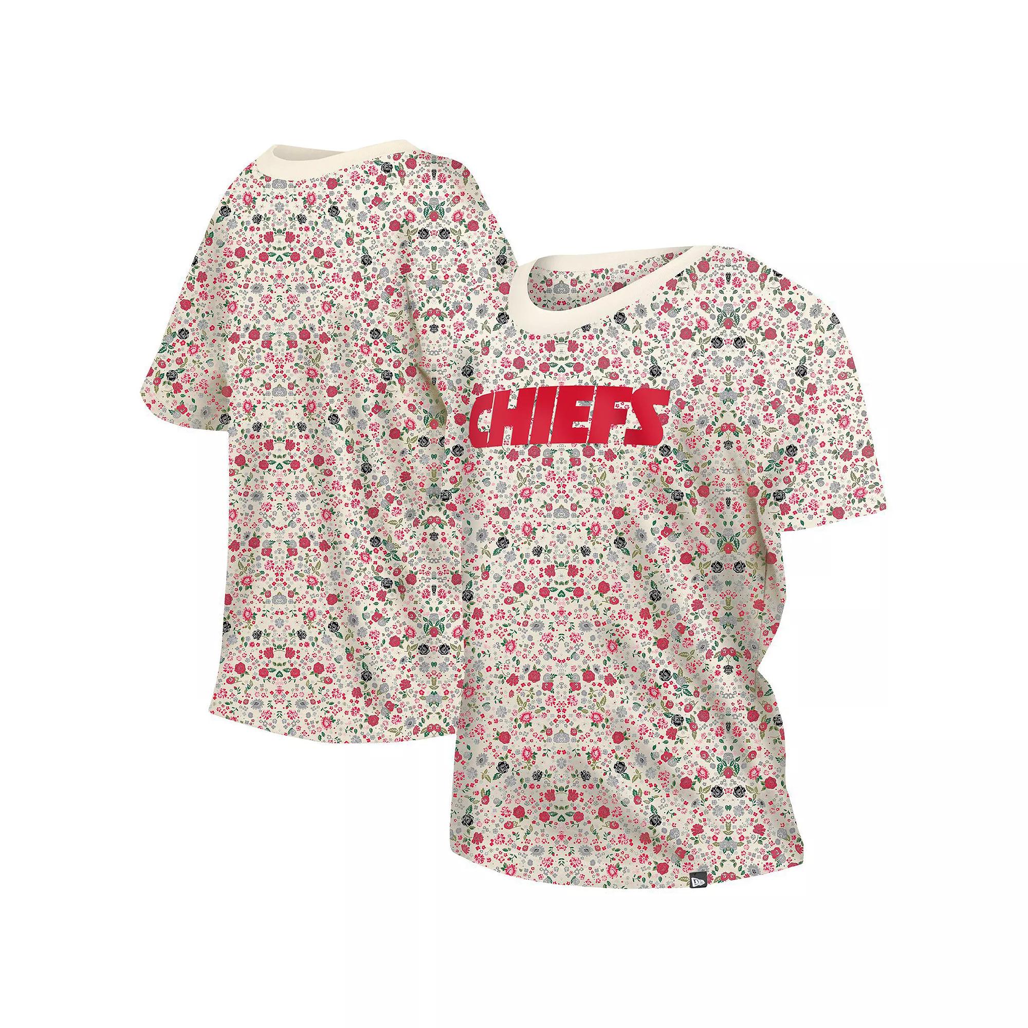 Women's New Era Cream Kansas City Chiefs Glam Game Floral T-Shirt,  Product Image
