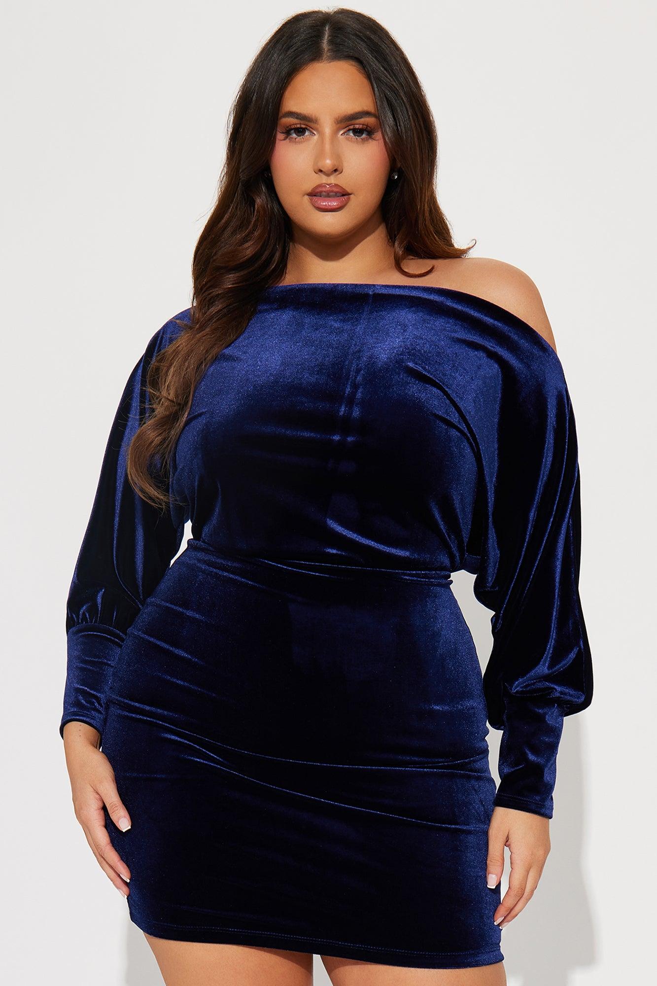 Dolores Velvet Mini Dress - Navy Product Image