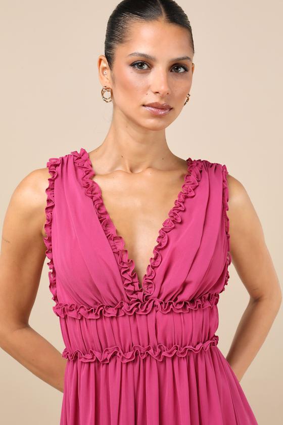 Helvia Berry Pink Ruffled Sleeveless Maxi Dress Product Image
