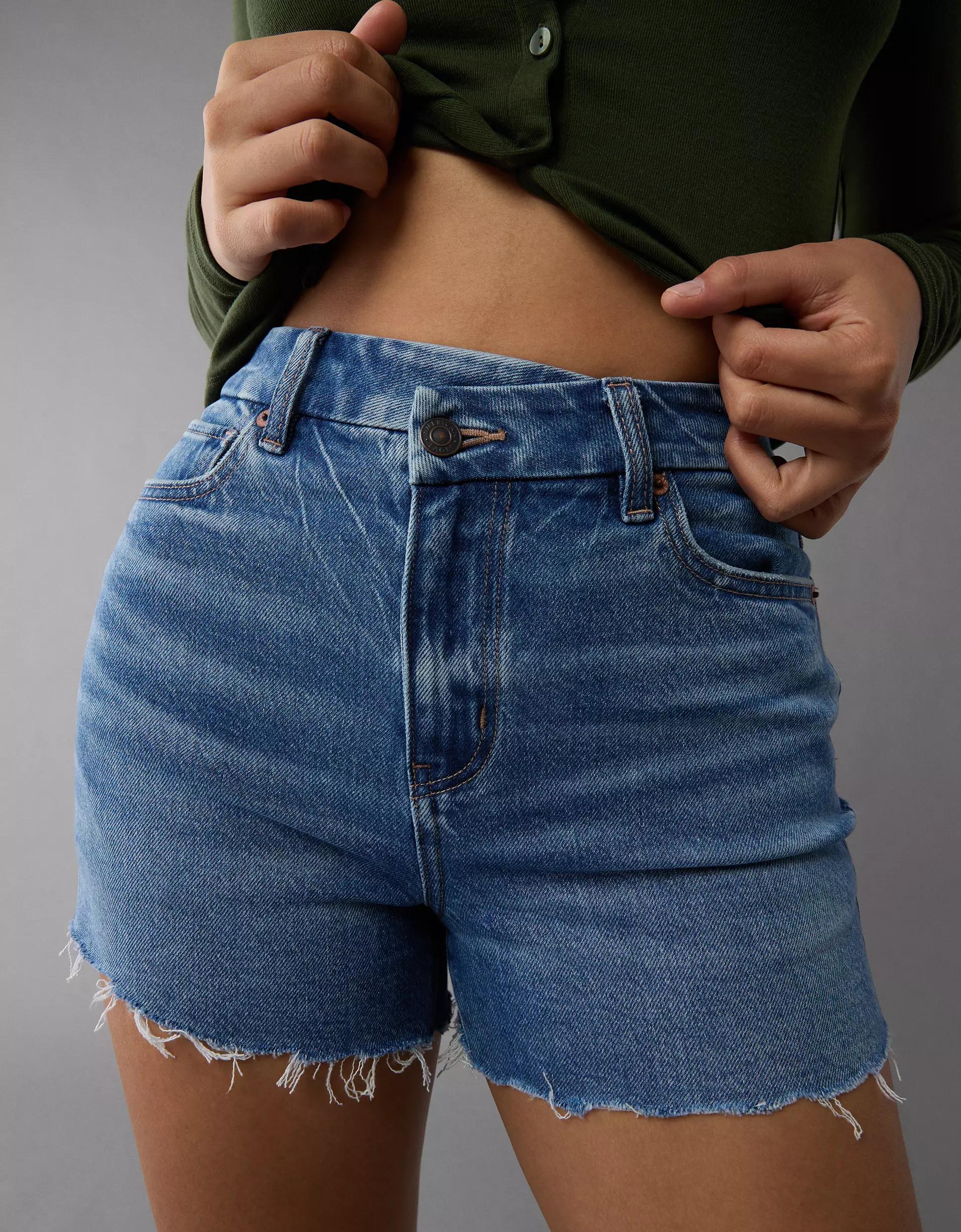 AE Stretch Curvy Crossover Denim Mom Short Product Image