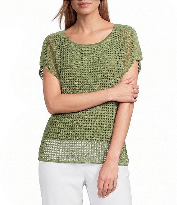 Investments Petite Size Short Sleeve Crew Neck Open Stitch Top Product Image