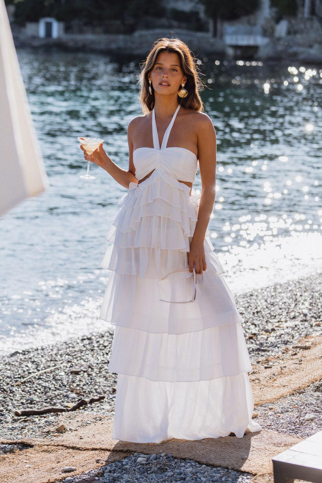 Chateau White Ruffle Maxi Dress Product Image
