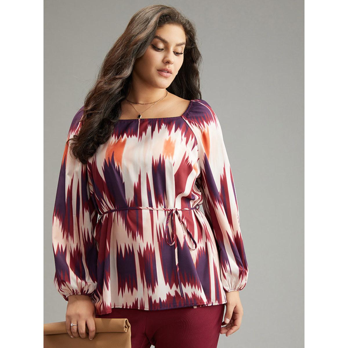 Plus Size Multicolor Tie Dye Print Ties Square Neck Blouse Women Office Long Sleeve Square Neck Dailywear Blouses BloomChic 22-24/3X Product Image