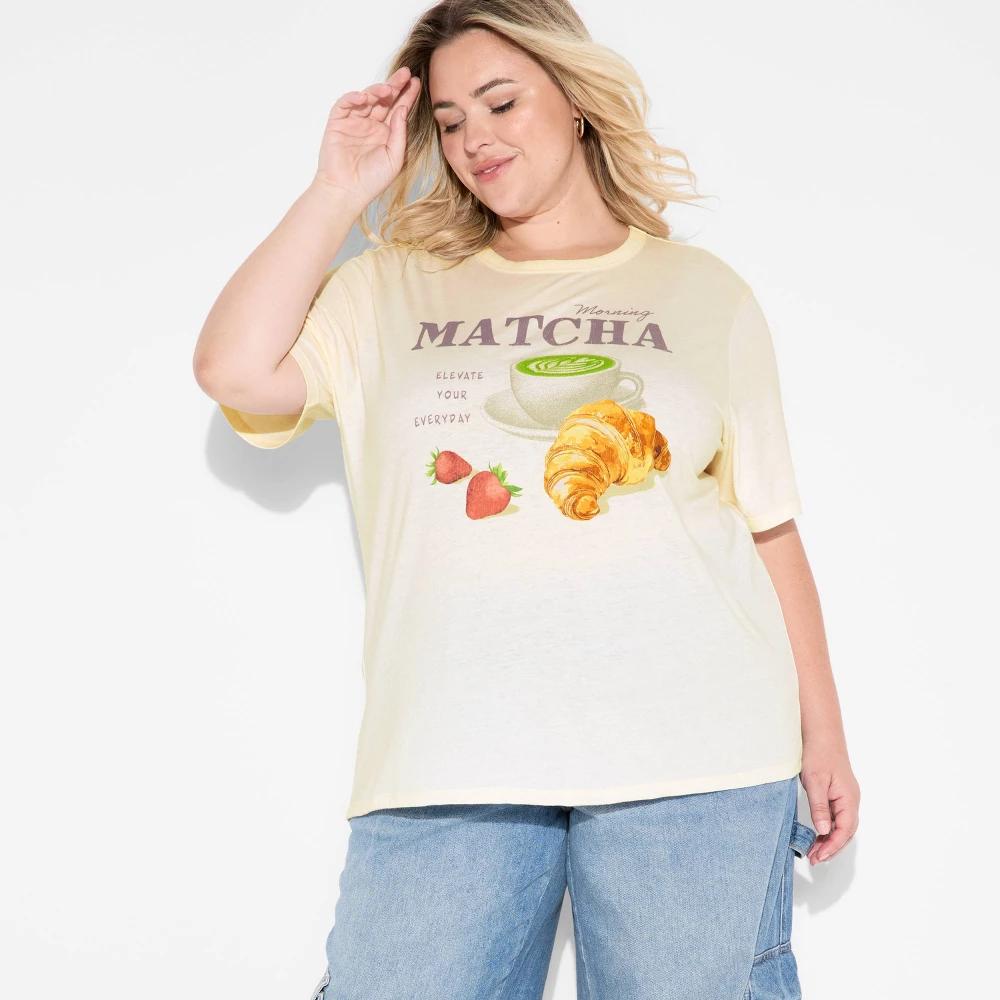 Women's Morning Matcha Short Sleeve Graphic T-Shirt - Off-White Product Image