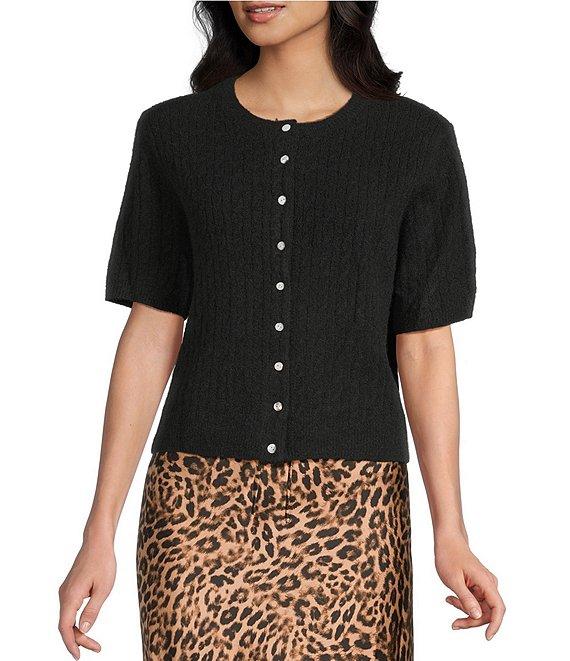 Things Between Cable Knit Button Front Short Sleeve Cardigan Product Image