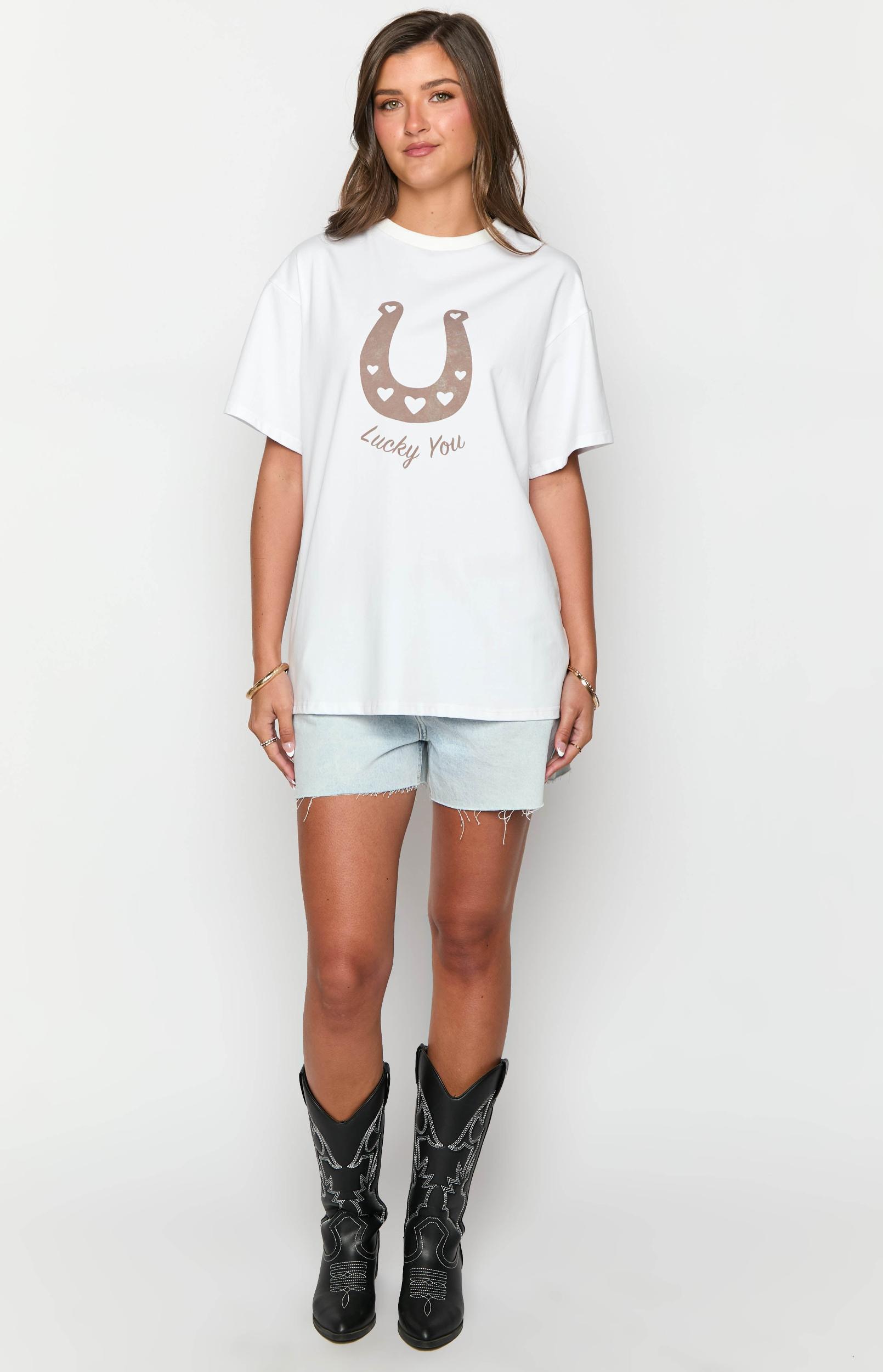 Lucky You White Western Tee Product Image