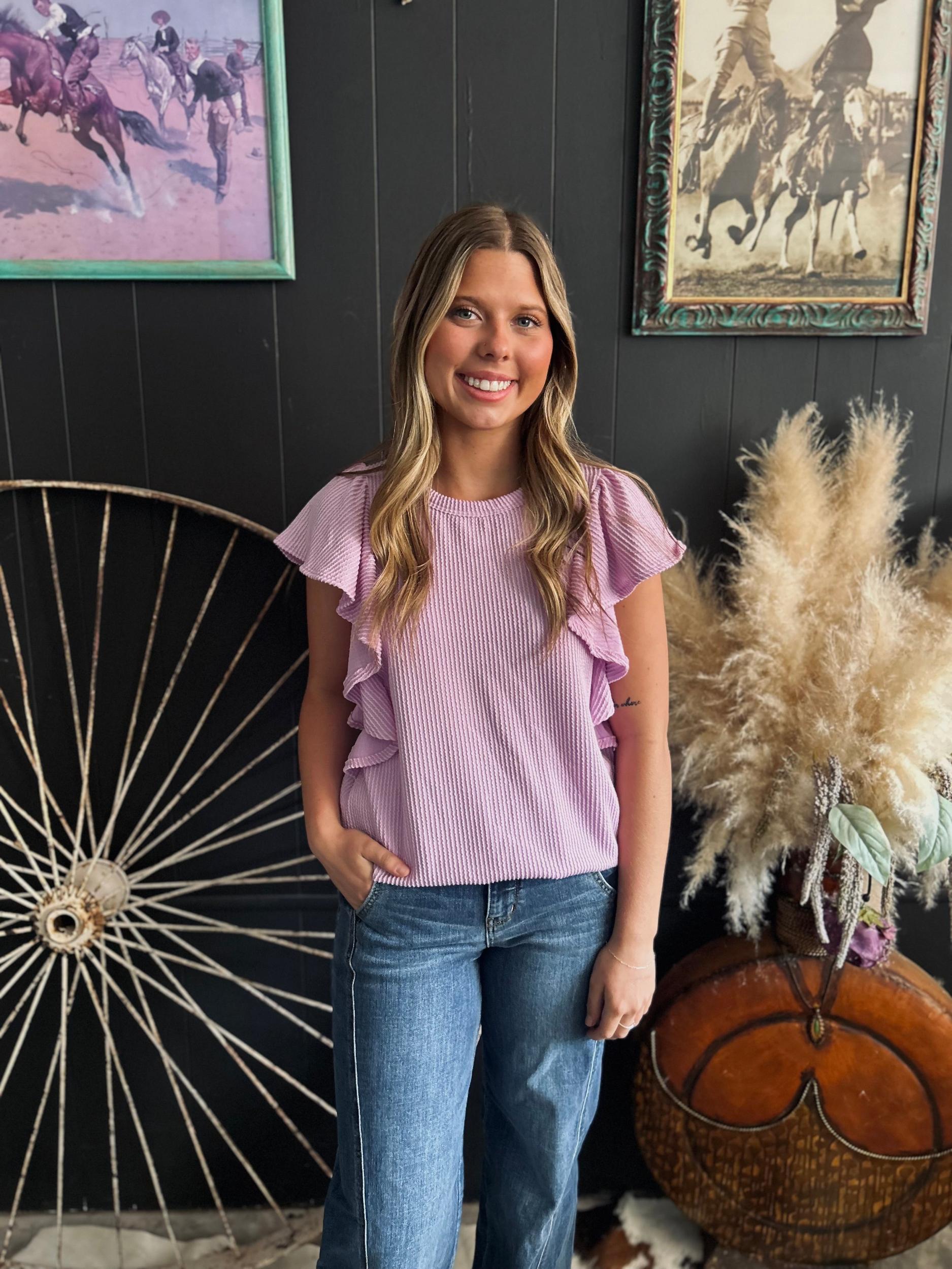 Ruffled Sleeve Solid Top-6 Colors* Product Image