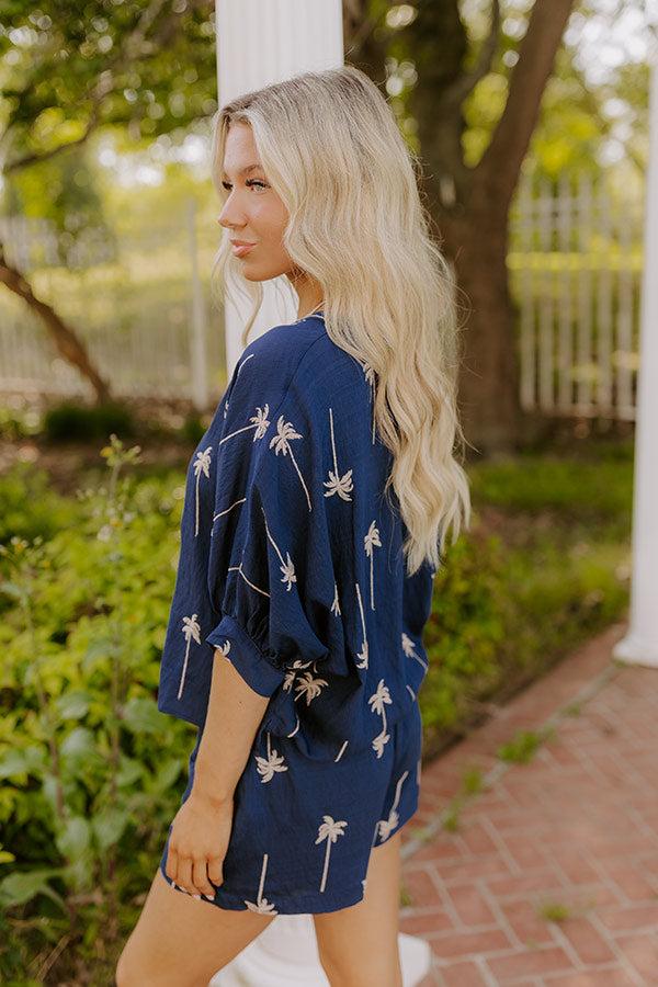 Palm Tree Oasis Embroidered Button Down Top Product Image