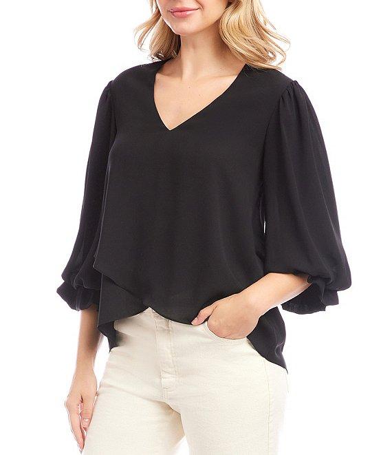 Karen Kane V-Neck 3/4 Lantern Sleeve Asymmetric Top Product Image