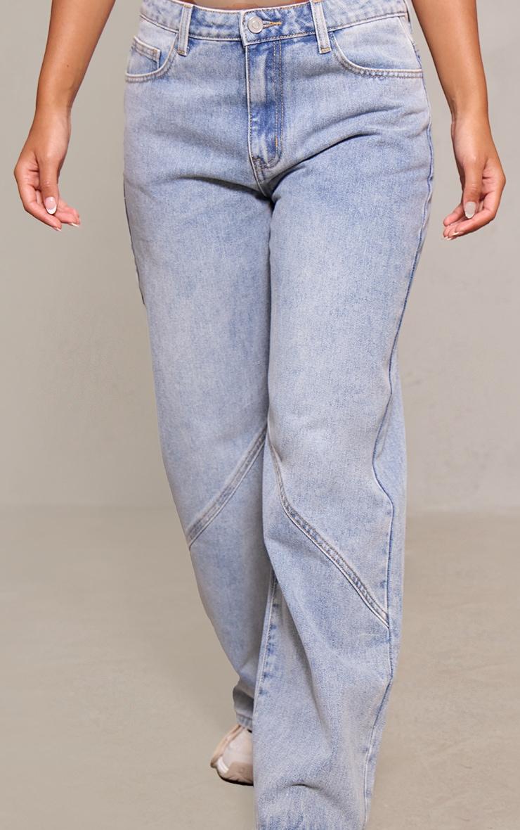 Petite Light Blue Denim Seam Detail Straight Leg Jeans Product Image