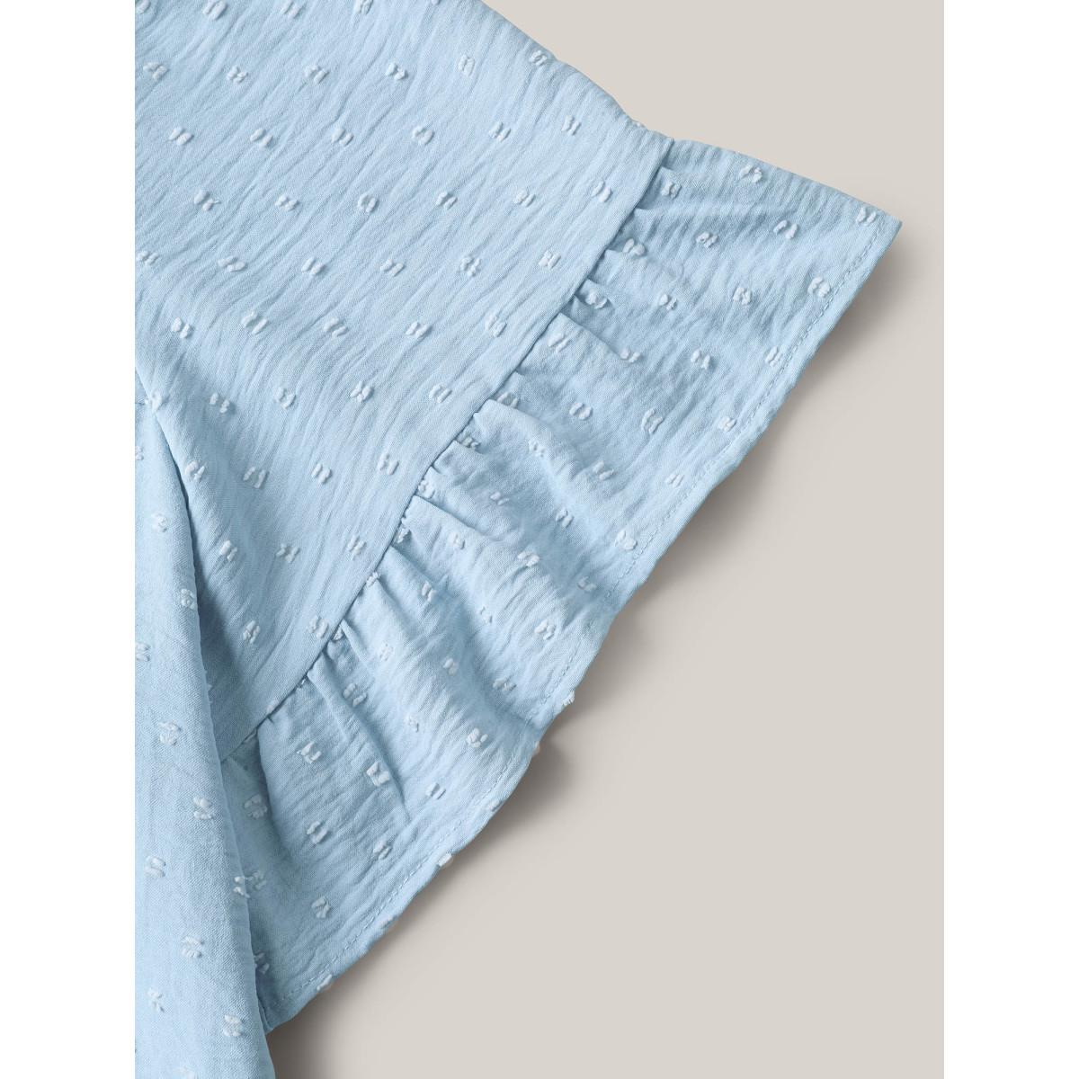 Plus Size LightBlue Textured Floral Embroidered Flared Sleeve Shirt Women Boho Short sleeve Square Neck Vacation Blouses BloomChic 18-20/2X Product Image