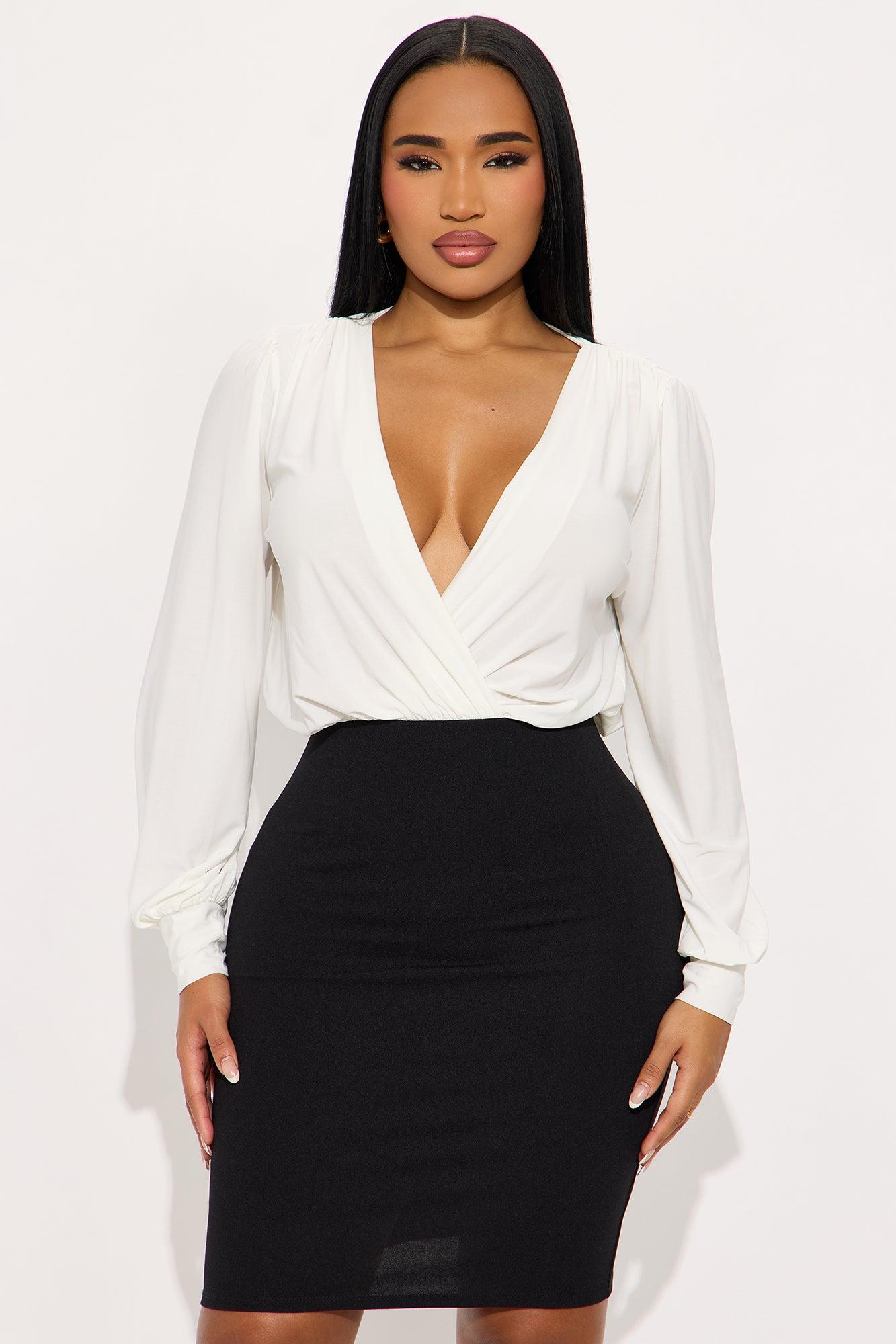 Power Move Long Sleeve Midi Dress - Black/White Female Product Image