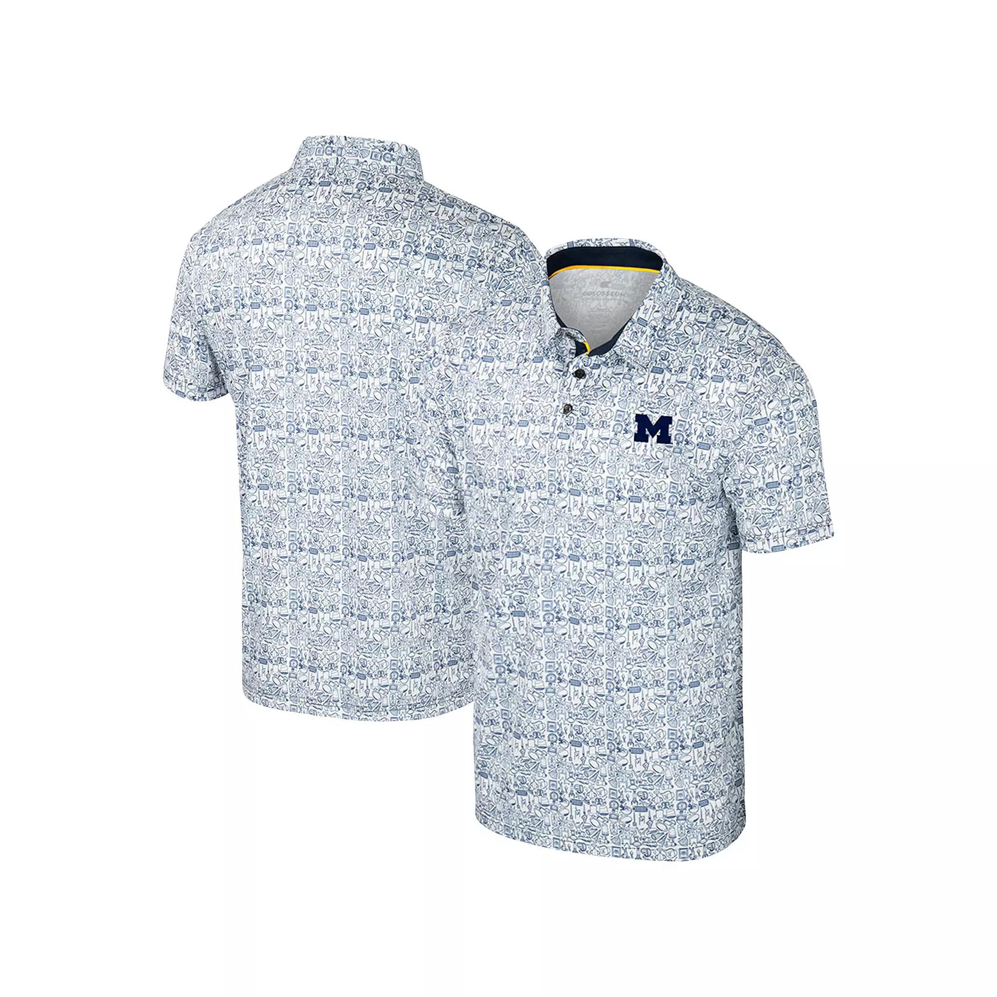 Men's Colosseum Navy/White Michigan Wolverines Big & Tall Allover Polo,  Product Image
