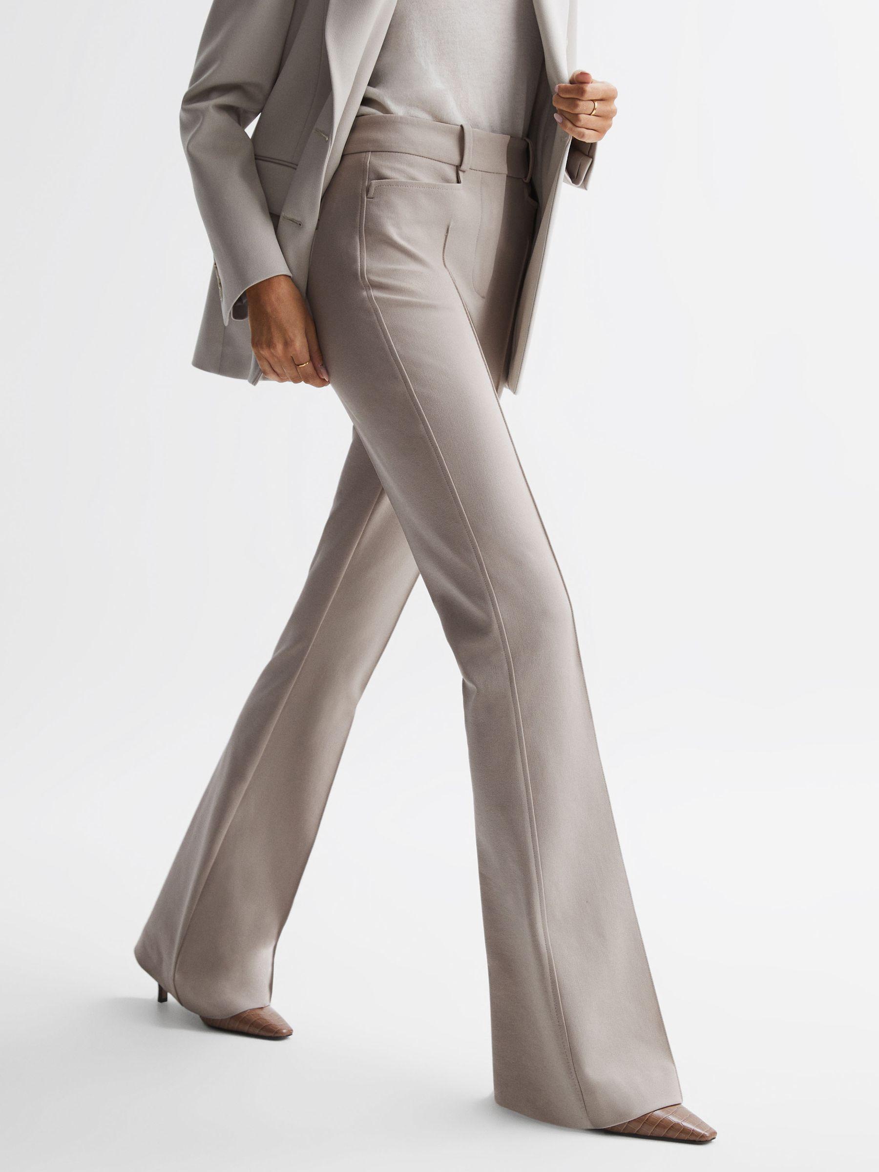 Flared High Rise Trousers in Neutral Product Image