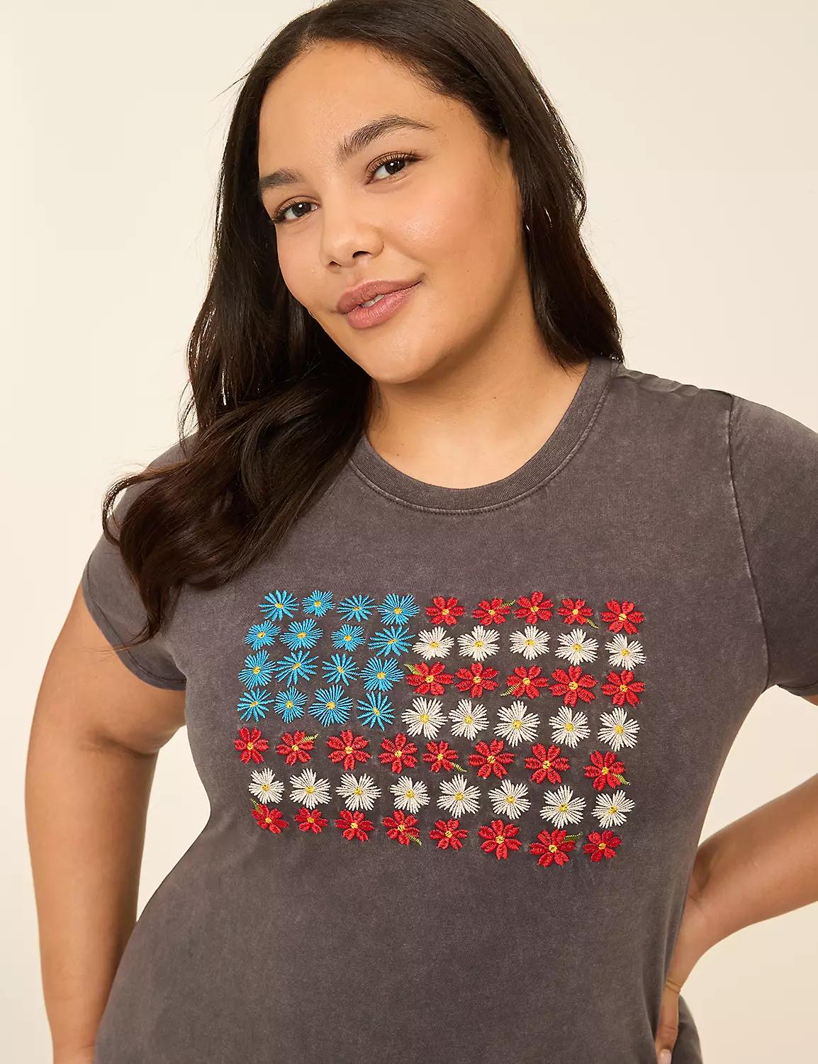 Embroidered American Flag Flower Graphic Tee Product Image